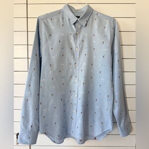 Paul Smith Light Blue Button Down with Embroidered Hula Girls and Palm Trees